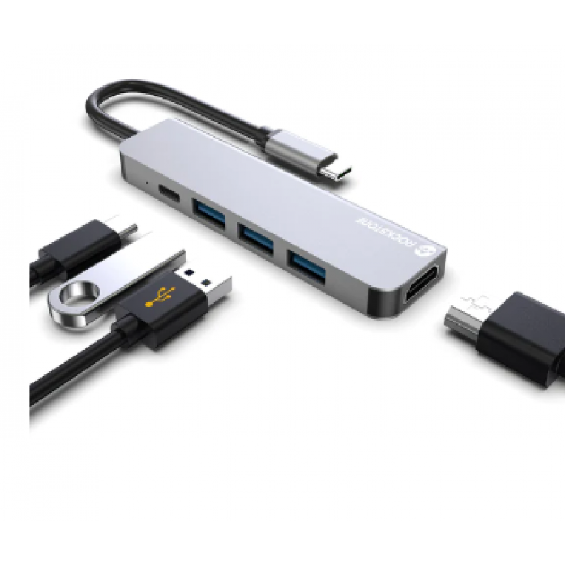 Accessoire informatique Rockstone 5 en 1 station de connections multiples USB C